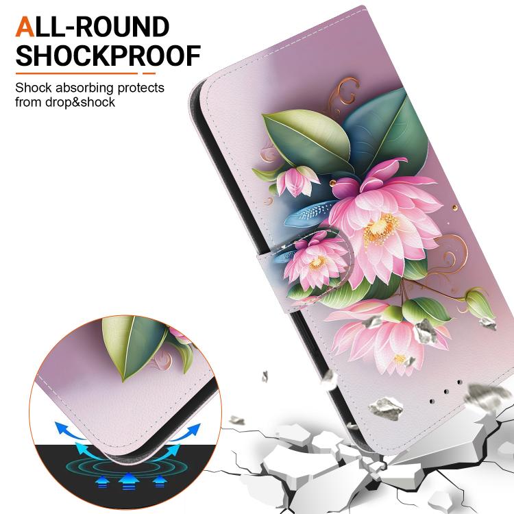 Funda de Cuero para iPhone 15 Pro Max con Dibujo de Colores y Textura de Cristal (Lotus)