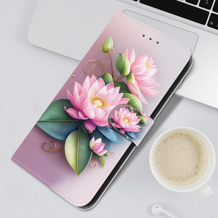 Funda de Cuero para iPhone 15 Pro Max con Dibujo de Colores y Textura de Cristal (Lotus)