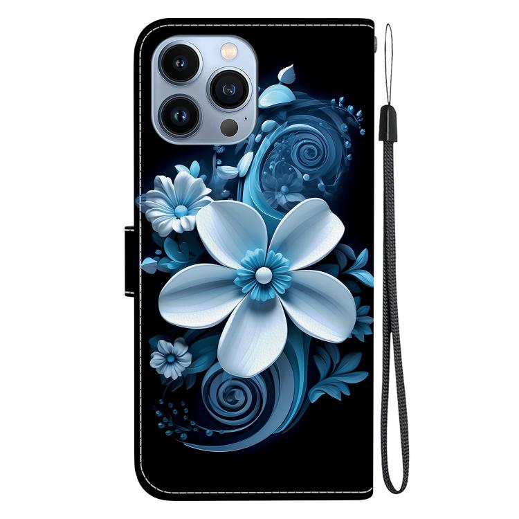 Funda de Cuero para iPhone 15 Pro Max Dibujo de Colores Textura de Cristal (Orquídea Negra)