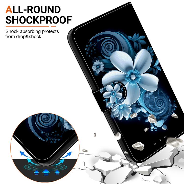 Funda de Cuero para iPhone 15 Pro Max Dibujo de Colores Textura de Cristal (Orquídea Negra)