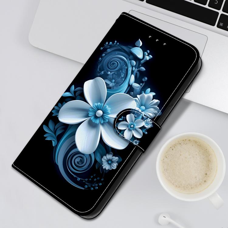 Funda de Cuero para iPhone 15 Pro Max Dibujo de Colores Textura de Cristal (Orquídea Negra)