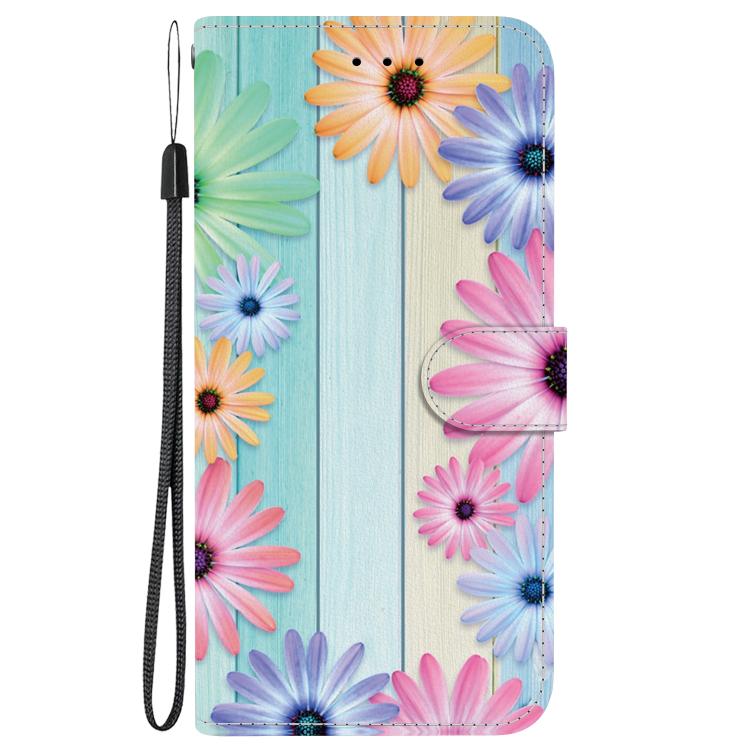 Funda de Cuero para iPhone 15 Pro Max con Dibujo de Colores y Textura de Cristal (Girasoles)