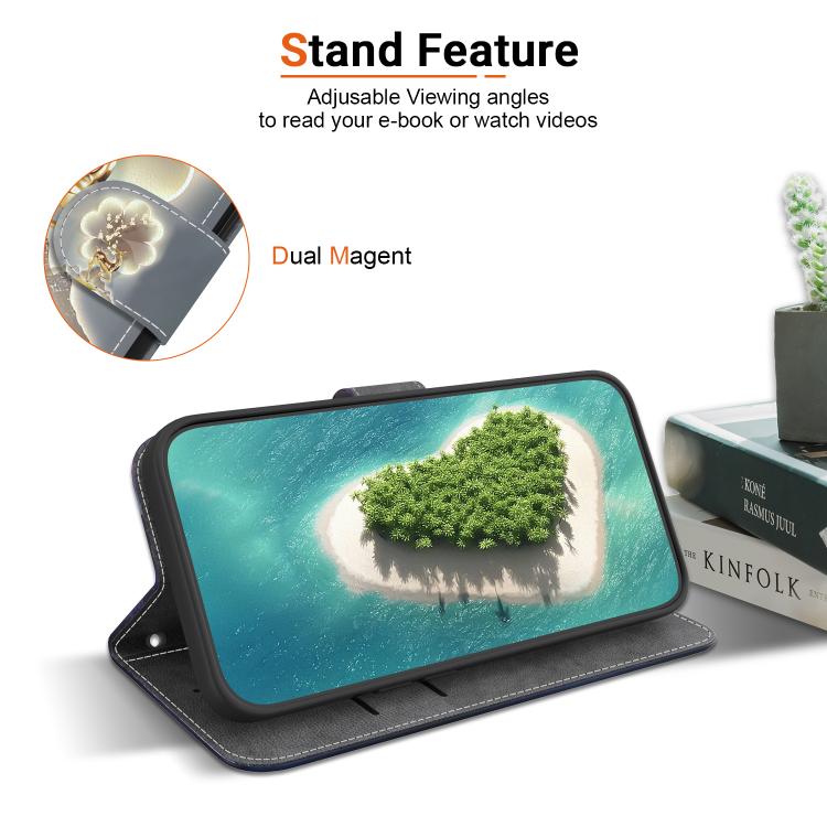 Funda de Cuero para iPhone 15 Pro con Dibujo de Colores y Textura de Cristal (Ciervo Sika)