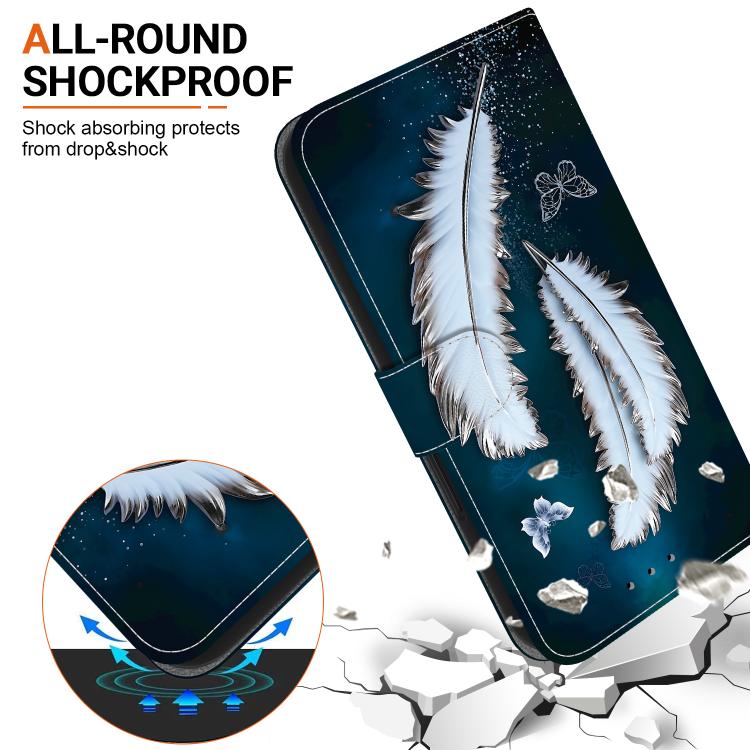 Funda de Cuero iPhone 15 Plus Dibujo Colores Textura Cristal (Plumas de Mariposa Blancas)