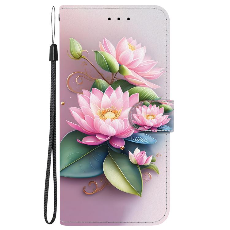 Funda de Cuero para iPhone 15 Plus con Dibujo de Colores y Textura de Cristal (Lotus)