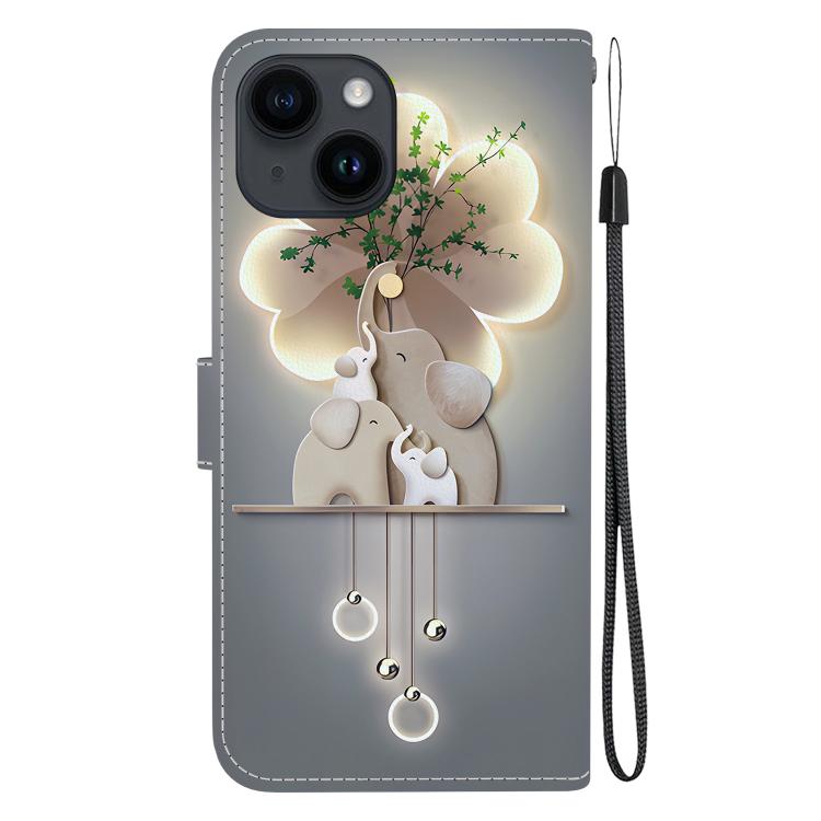 Funda de Cuero iPhone 14 Dibujo Colores Textura Cristal (Tres Ciervos)