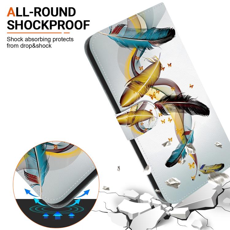 Funda de Cuero para iPhone 14 Pro Max con Dibujo de Colores y Textura de Cristal (Plumas de Mariposa Doradas)
