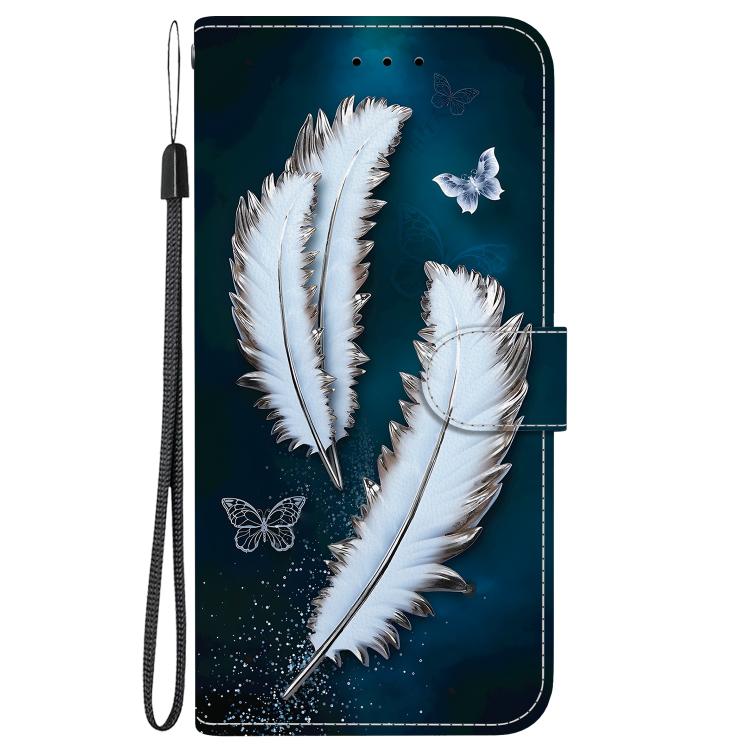 Funda de Cuero para iPhone 12 Pro Max con Dibujo de Colores y Textura de Cristal (Plumas de Mariposa Blancas)