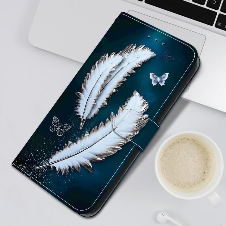 Funda de Cuero para iPhone 12 Pro Max con Dibujo de Colores y Textura de Cristal (Plumas de Mariposa Blancas)