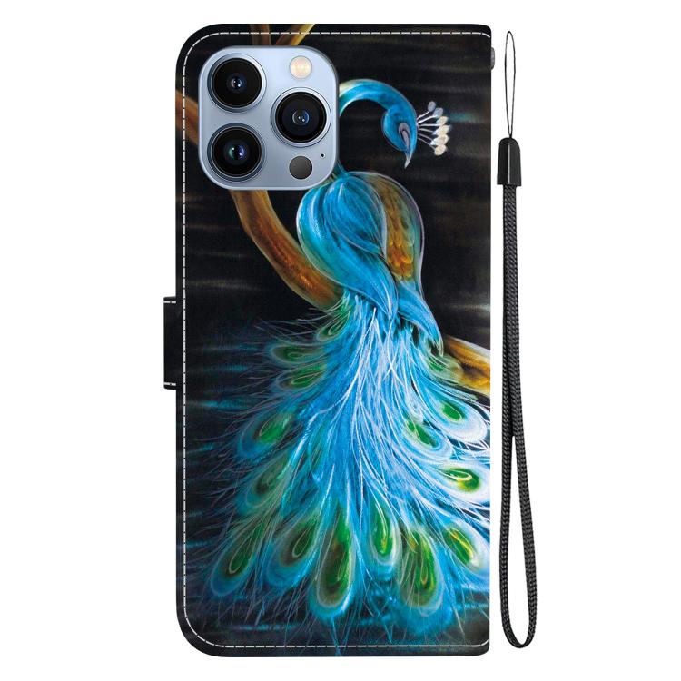 Funda de Cuero iPhone 12 Pro Max Dibujo Colores Textura Cristal (Pavo Real)