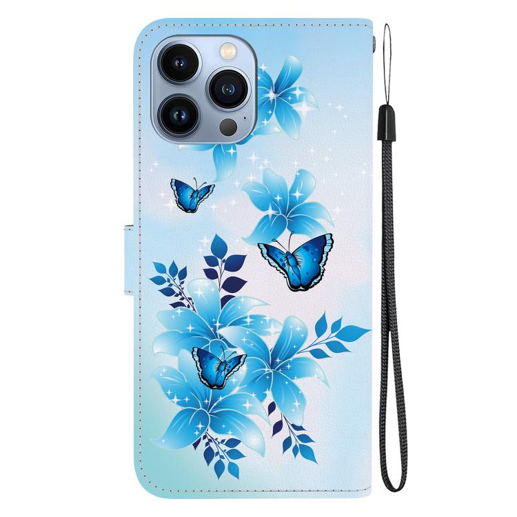 Funda de Cuero para iPhone 12 Pro Max con Dibujo de Colores y Textura de Cristal (Mariposas Azules)