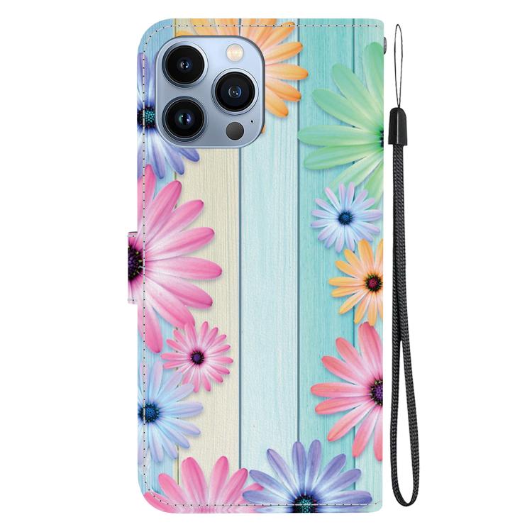 Funda de Cuero iPhone 12 Pro Max Dibujo Colores Textura Cristal (Girasoles)