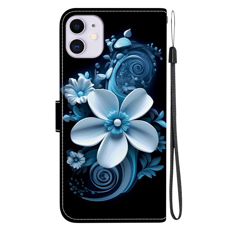 Funda de Cuero para iPhone 11 con Dibujo de Colores y Textura de Cristal (Orquídea Negra)