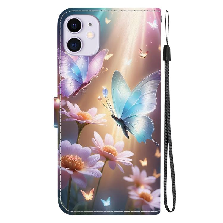 Funda de Cuero para iPhone 11 con Dibujo de Colores y Textura de Cristal (Mariposa, Amor y Flores)