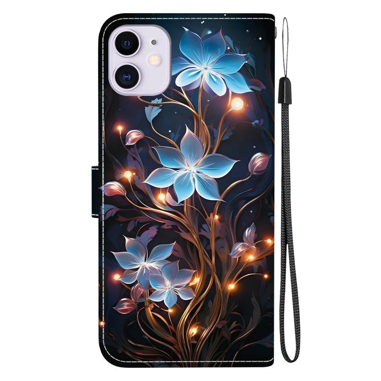 Funda de Cuero con Dibujo de Colores y Textura de Cristal para iPhone 11 (Flor de Linterna Pequeña)