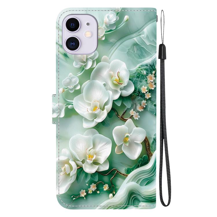 Funda de Cuero para iPhone 11 con Dibujo de Colores y Textura de Cristal (Flores de Jade)