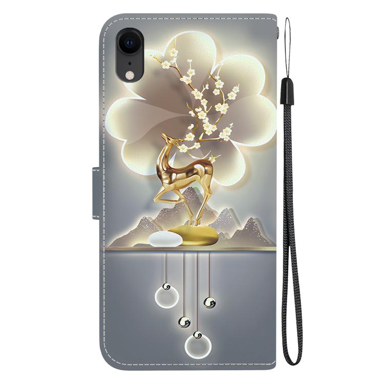 Funda de Cuero para iPhone Xr con Dibujo de Colores y Textura de Cristal (Ciervo Sika)