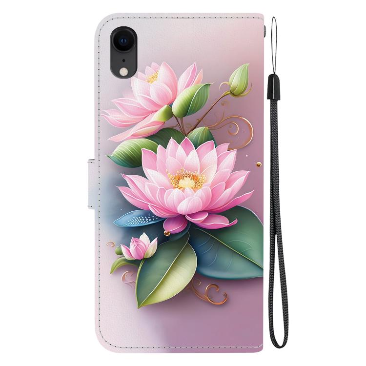 Funda de Cuero con Dibujo de Colores y Textura de Cristal para iPhone Xr (Lotus)