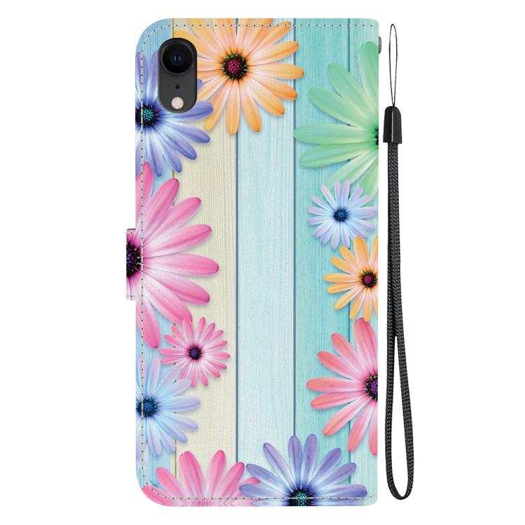 Funda de Cuero para iPhone Xr con Dibujo de Colores y Textura de Cristal (Girasoles)