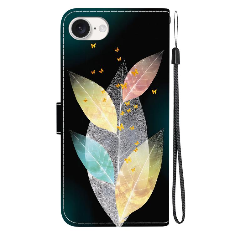 Funda de Cuero iPhone 16E Dibujo Colores Textura Cristal (Hojas de Colores)