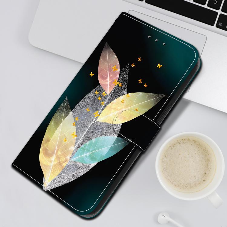 Funda de Cuero iPhone 16E Dibujo Colores Textura Cristal (Hojas de Colores)