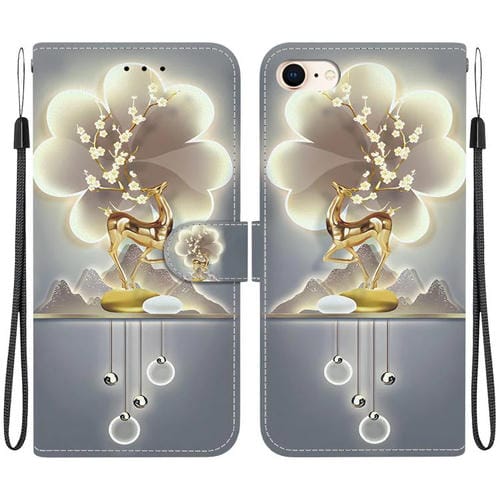 Funda de Cuero para iPhone 7/8/Se 2022 con Dibujo de Colores y Textura de Cristal (Ciervo Sika)
