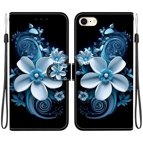 Funda de Cuero con Dibujo de Colores y Textura de Cristal para iPhone 7/8/SE 2022 (Orquídea Negra)