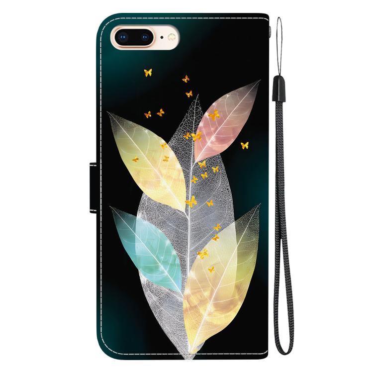 Funda de Cuero para iPhone 7 Plus 8 Plus con Dibujo de Colores y Textura de Cristal (Hojas de Colores)
