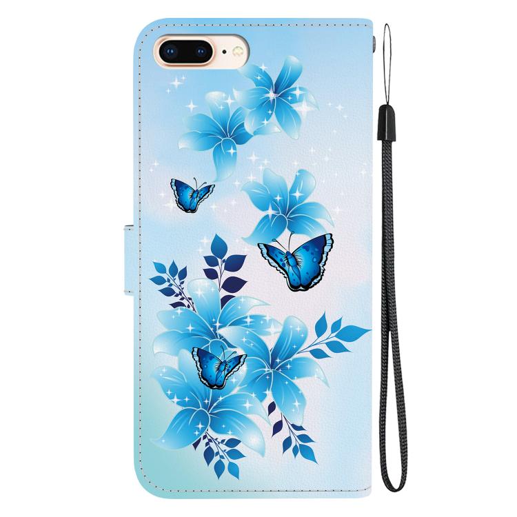 Funda de Cuero iPhone 7 Plus/8 Plus Dibujo Colores Textura Cristal (Mariposas Azules)