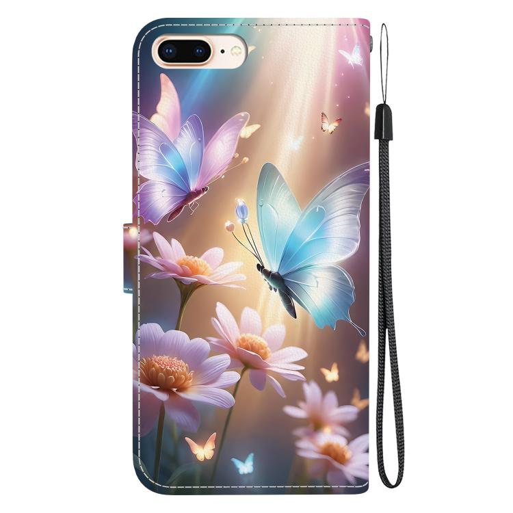 Funda de Cuero para iPhone 7 Plus/8 Plus con Dibujo de Colores y Textura de Cristal (Mariposa, Amor y Flores)
