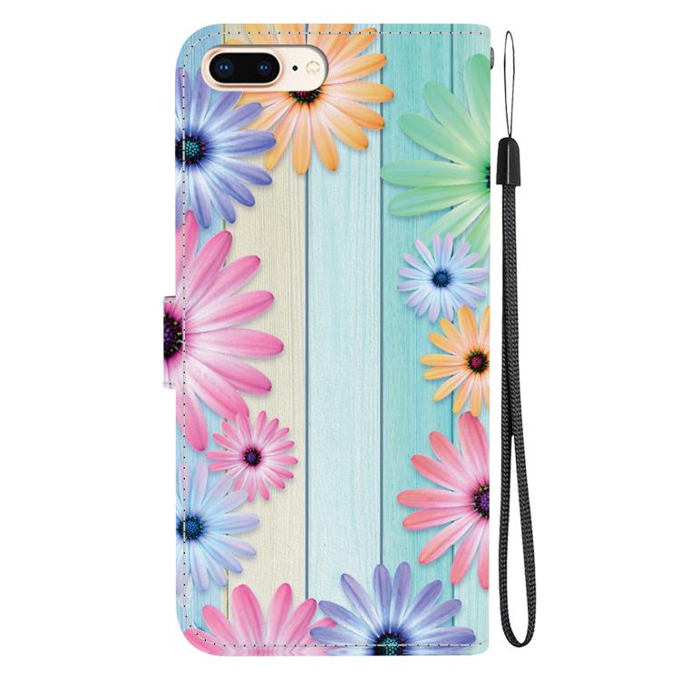 Funda de Cuero para iPhone 7 Plus/8 Plus con Dibujo de Colores y Textura de Cristal (Girasoles)