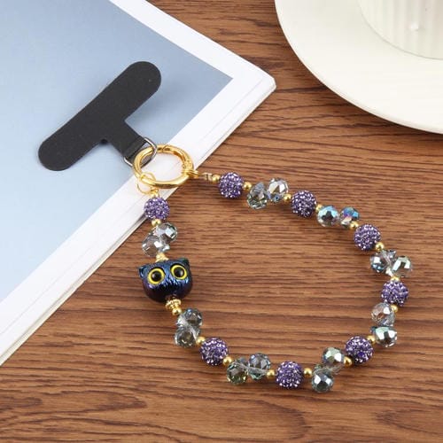 Cordón corto antipérdida para teléfono con cadena de cuentas forma de ojo de gato (Morado)