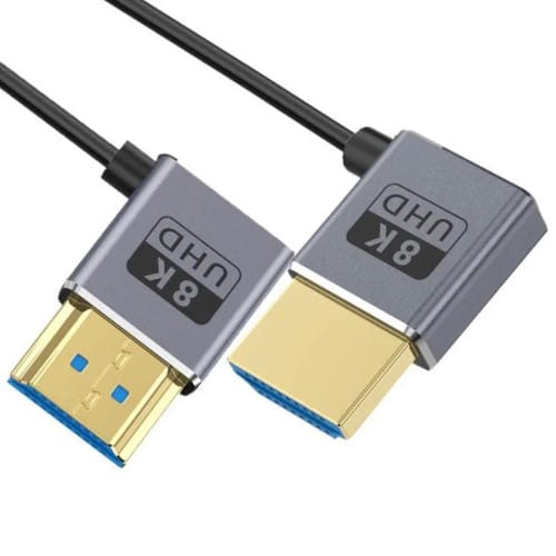 Cable HDMI 2.1 Coaxial en Espiral 0,7 m 8K 48 Gbps Puerto Codo Derecho a Izquierdo