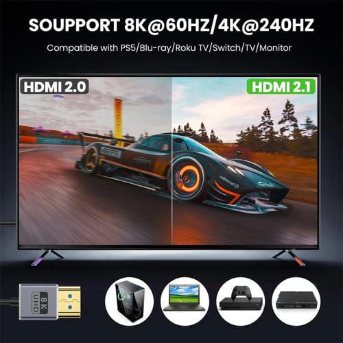 Cable HDMI 2.1 Coaxial en Espiral 0,7 m 8K 48 Gbps Puerto Macho a Hembra Recto