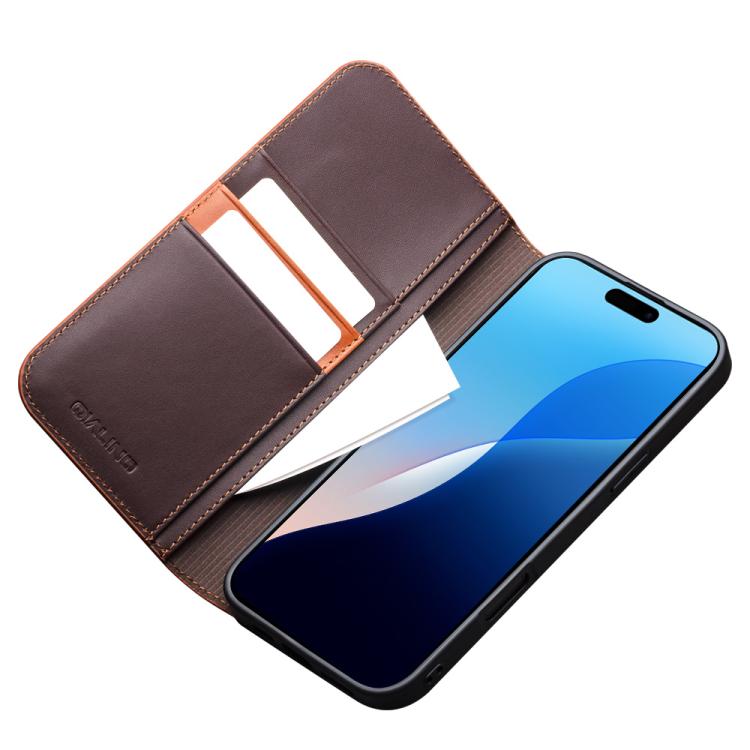 Funda de Cuero Genuino para iPhone 16 Pro Qialino Classic Gen2 (Marrón)
