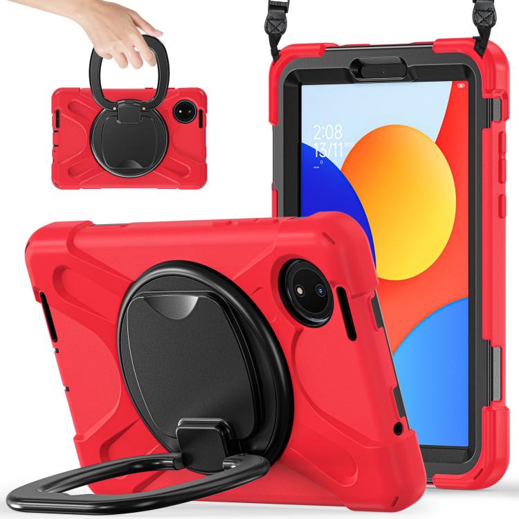 Funda Híbrida de Silicona para Tableta Xiaomi Redmi Pad Se 8.7 con Soporte y Correa para El Hombro (Roja)