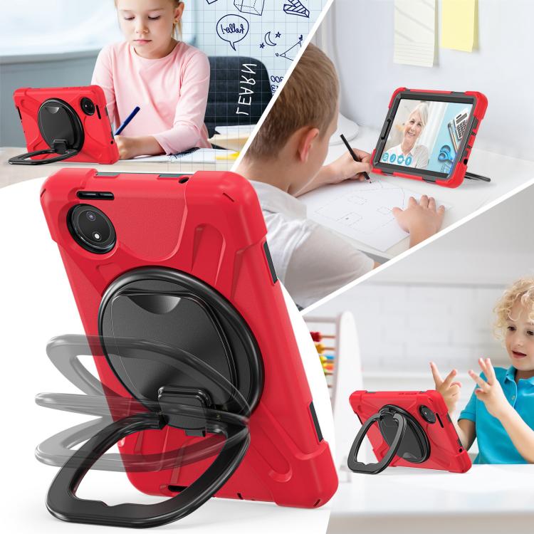 Funda Híbrida de Silicona para Tableta Xiaomi Redmi Pad Se 8.7 con Soporte y Correa para El Hombro (Roja)