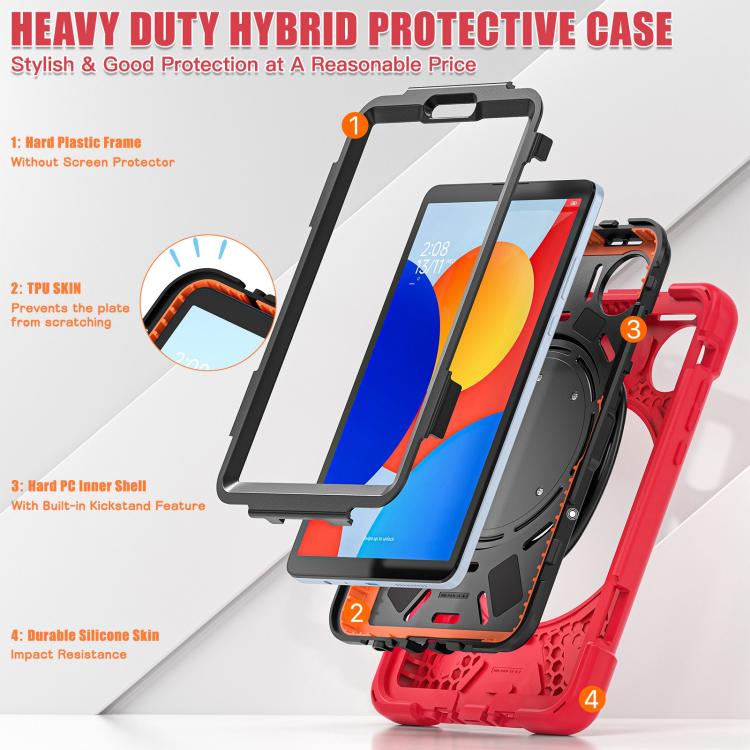 Funda Híbrida de Silicona para Tableta Xiaomi Redmi Pad Se 8.7 con Soporte y Correa para El Hombro (Roja)