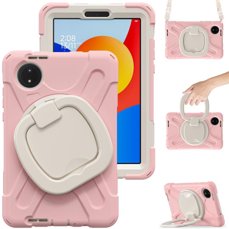 Funda Híbrida de Silicona para Tableta Xiaomi Redmi Pad Se 8.7 con Soporte y Correa para El Hombro (Rosa Cerezo)