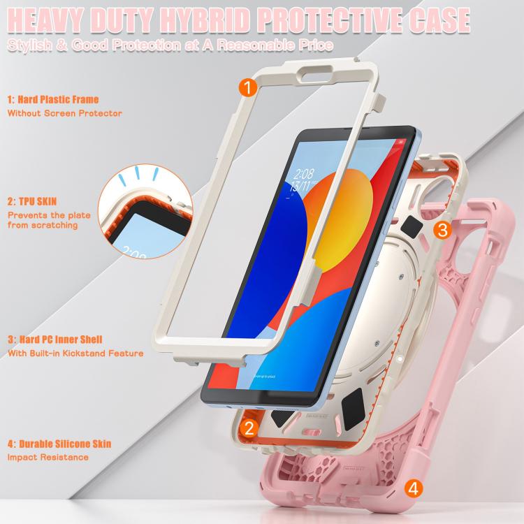 Funda Híbrida de Silicona para Tableta Xiaomi Redmi Pad Se 8.7 con Soporte y Correa para El Hombro (Rosa Cerezo)