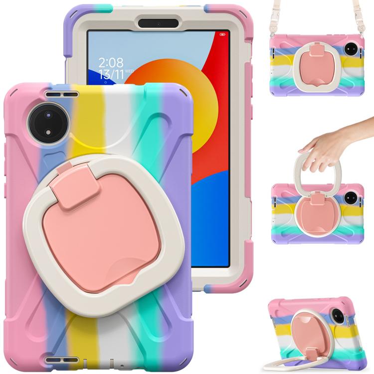 Funda Híbrida de Silicona para Tableta Xiaomi Redmi Pad Se 8.7 con Soporte y Correa para El Hombro (Rosa Colorido)