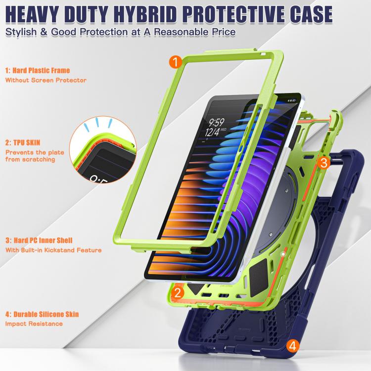 Funda Híbrida de Silicona para Tableta Xiaomi Pad 7/7 Pro con Soporte y Correa para El Hombro (Azul Marino Lima)