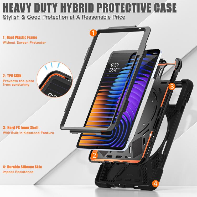 Funda Híbrida de Silicona para Tableta Xiaomi Pad 7/7 Pro con Soporte y Correa para El Hombro (Negra)