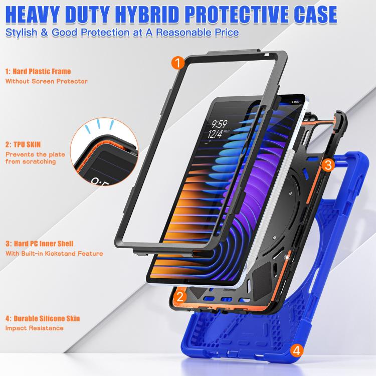 Funda Híbrida de Silicona para Tableta Xiaomi Pad 7/7 Pro con Soporte y Correa para El Hombro (Azul)