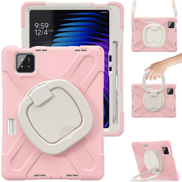 Funda Híbrida de Silicona para Tableta Xiaomi Pad 7/7 Pro con Soporte y Correa para El Hombro (Rosa Cerezo)