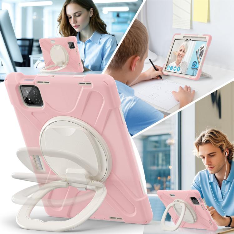 Funda Híbrida de Silicona para Tableta Xiaomi Pad 7/7 Pro con Soporte y Correa para El Hombro (Rosa Cerezo)