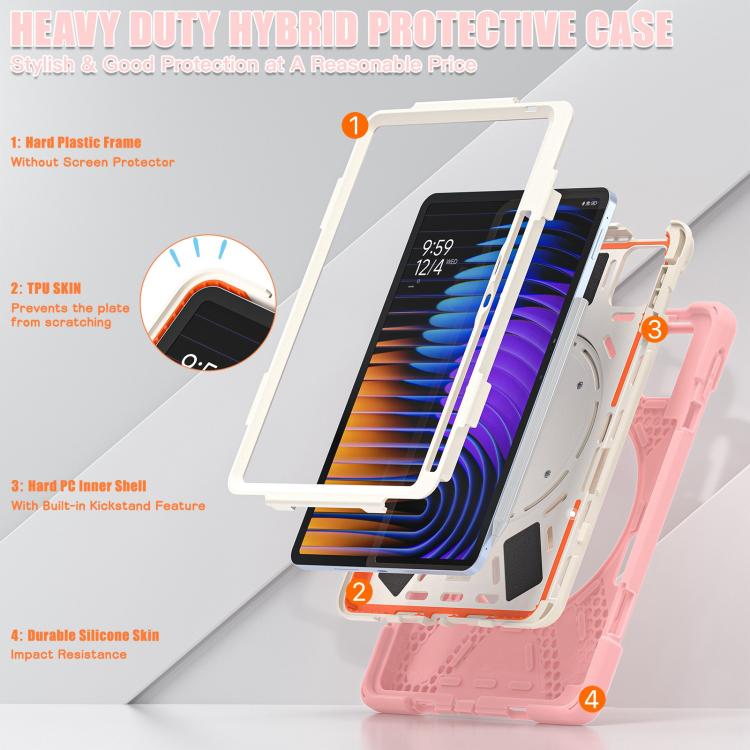 Funda Híbrida de Silicona para Tableta Xiaomi Pad 7/7 Pro con Soporte y Correa para El Hombro (Rosa Cerezo)