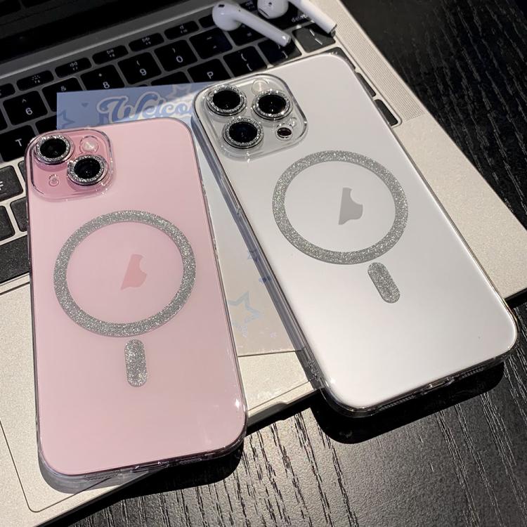 Funda para Teléfono con Anillo Magnético Purpurina y Magsafe para iPhone 14 (Transparente)