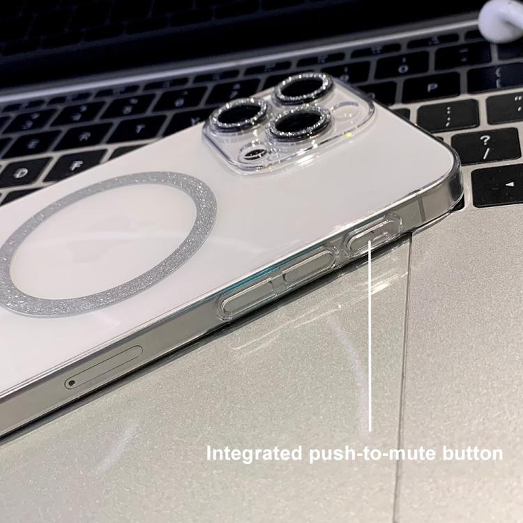 Funda para Teléfono con Anillo Magnético Purpurina y Magsafe para iPhone 14 (Transparente)