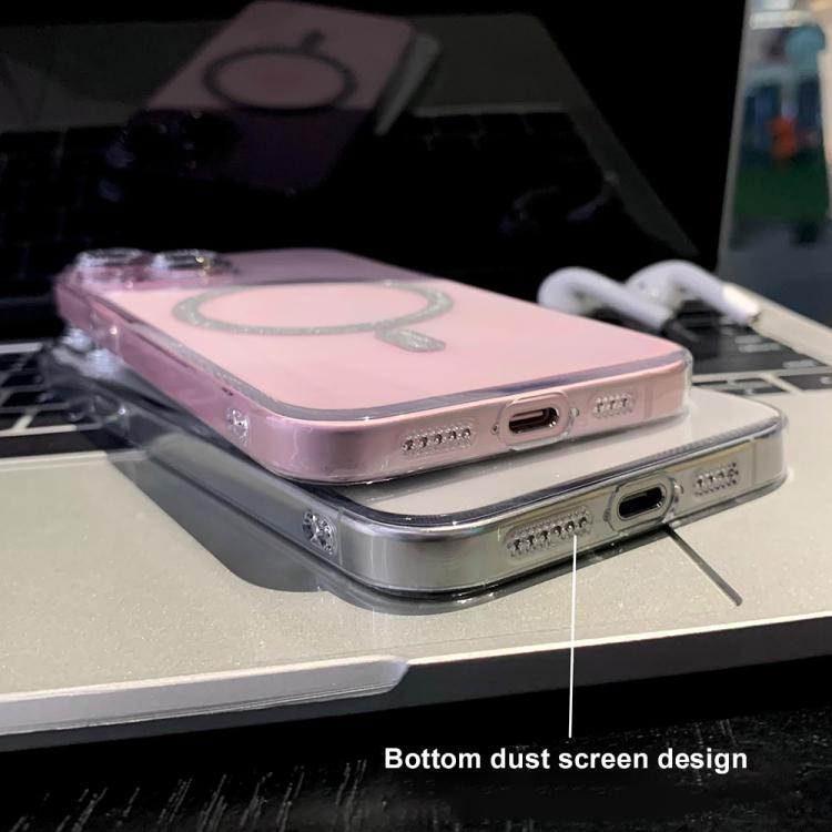 Funda para Teléfono con Anillo Magnético Purpurina y Magsafe para iPhone 14 (Transparente)